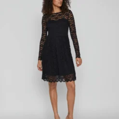 Vila KANTEN JURK MET LANGE MOUWEN -Goedkope Fraaie Mod Winkel 14078211 Black 005