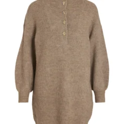 Vila LANGE MOUWEN GEBREIDE JURK -Goedkope Fraaie Mod Winkel 14079079 NaturalMelange 001