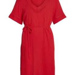 Vila KNOOPRIEM IN DE TAILLE KORTE JURK -Goedkope Fraaie Mod Winkel 14079564 FlameScarlet 001