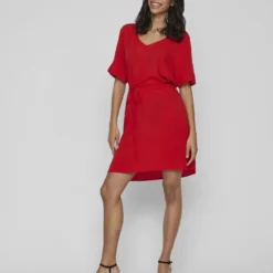 Vila KNOOPRIEM IN DE TAILLE KORTE JURK -Goedkope Fraaie Mod Winkel 14079564 FlameScarlet 005
