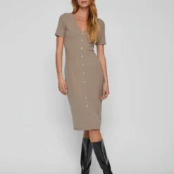 Vila KNOOP MIDI JURK -Goedkope Fraaie Mod Winkel 14079575 Walnut 987508 005