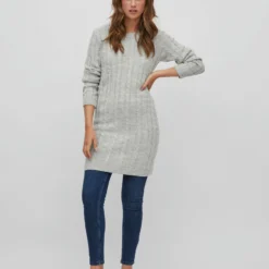 Vila GETEXTUREERD GEBREIDE JURK -Goedkope Fraaie Mod Winkel 14080209 LightGreyMelange 005