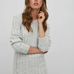 Vila GETEXTUREERD GEBREIDE JURK -Goedkope Fraaie Mod Winkel 14080209 LightGreyMelange 007