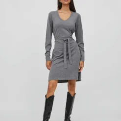 Vila KNOOPRIEM IN DE TAILLE JURK MET LANGE MOUWEN