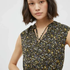 Vila GEBLOEMDE MOUWLOZE JURK -Goedkope Fraaie Mod Winkel 14081228 Black 986923 006