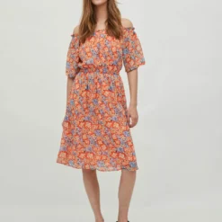 Vila GEBLOEMDE OFF-SHOULDER JURK
