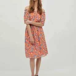 Vila GEBLOEMDE OFF-SHOULDER JURK -Goedkope Fraaie Mod Winkel 14081254 OrangeCom 986945 005