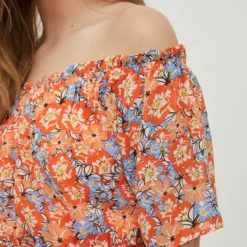 Vila GEBLOEMDE OFF-SHOULDER JURK -Goedkope Fraaie Mod Winkel 14081254 OrangeCom 986945 006