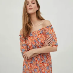 Vila GEBLOEMDE OFF-SHOULDER JURK -Goedkope Fraaie Mod Winkel 14081254 OrangeCom 986945 007