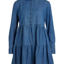 Vila LANGE MOUWEN DENIM JURK -Goedkope Fraaie Mod Winkel 14081929 MediumBlueDenim 001
