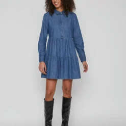 Vila LANGE MOUWEN DENIM JURK