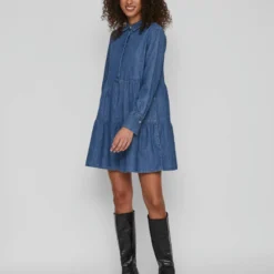 Vila LANGE MOUWEN DENIM JURK -Goedkope Fraaie Mod Winkel 14081929 MediumBlueDenim 005