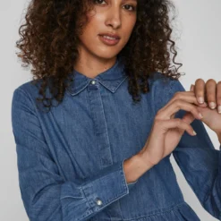 Vila LANGE MOUWEN DENIM JURK -Goedkope Fraaie Mod Winkel 14081929 MediumBlueDenim 007