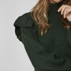 Vila HOGE KRAAG GEBREIDE JURK -Goedkope Fraaie Mod Winkel 14082583 Pineneedle 007