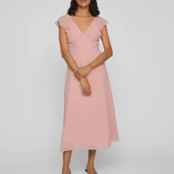 Vila KORTE MOUWEN MIDI JURK -Goedkope Fraaie Mod Winkel 14082970 SilverPink 005