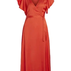 Vila KNOOPRIEM IN DE TAILLE MIDI JURK -Goedkope Fraaie Mod Winkel 14083043 Tigerlily 001