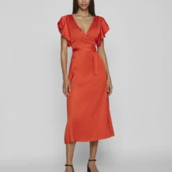 Vila KNOOPRIEM IN DE TAILLE MIDI JURK