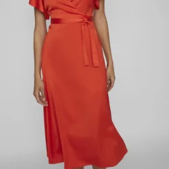 Vila KNOOPRIEM IN DE TAILLE MIDI JURK -Goedkope Fraaie Mod Winkel 14083043 Tigerlily 007