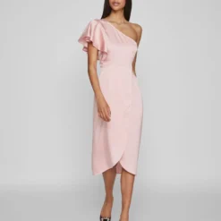 Vila ONE-SHOULDER MIDI JURK -Goedkope Fraaie Mod Winkel 14083118 SilverPink 005