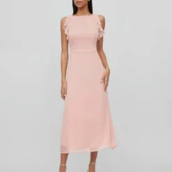 Vila RUCHES MAXI JURK -Goedkope Fraaie Mod Winkel 14083213 SilverPink 005