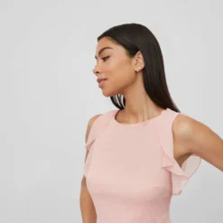 Vila RUCHES MAXI JURK -Goedkope Fraaie Mod Winkel 14083213 SilverPink 006