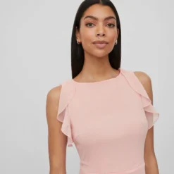 Vila RUCHES MAXI JURK -Goedkope Fraaie Mod Winkel 14083213 SilverPink 007