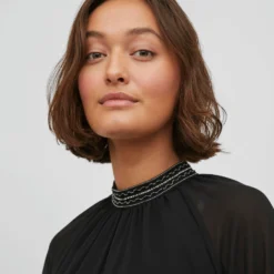 Vila HOGE KRAAG JURK -Goedkope Fraaie Mod Winkel 14083305 Black 006