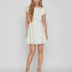 Vila GELAAGD KORTE JURK -Goedkope Fraaie Mod Winkel 14083354 CloudDancer 005