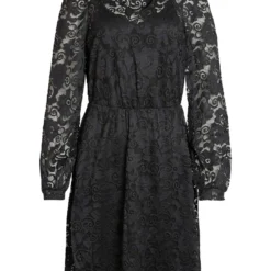 Vila KANTEN KORTE JURK MET LANGE MOUWEN -Goedkope Fraaie Mod Winkel 14083655 Black 001