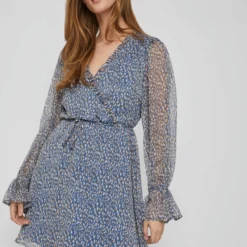 Vila KORTE JURK MET LANGE MOUWEN -Goedkope Fraaie Mod Winkel 14084442 FederalBlue 1016307 007