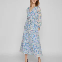 Vila LANGE MOUWEN MAXI JURK 9 Vila LANGE MOUWEN MAXI JURK -Goedkope Fraaie Mod Winkel 14084463 AzureBlue 1016960 005