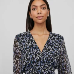 Vila GEDESSINEERD JURK MET LANGE MOUWEN -Goedkope Fraaie Mod Winkel 14084624 Black 1017977 006