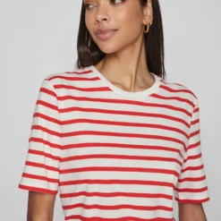 Vila GESTREEPT MIDI JURK -Goedkope Fraaie Mod Winkel 14085651 OpticalSnow 1032062 006