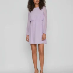 Vila GESTIPPELDE JURK MET LANGE MOUWEN -Goedkope Fraaie Mod Winkel 14085829 PastelLilac 005