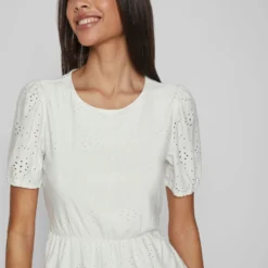 Vila MET LAGEN KORTE JURK -Goedkope Fraaie Mod Winkel 14085839 CloudDancer 006