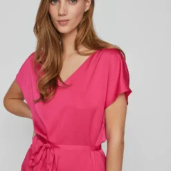 Vila PETITE - KORTE MOUWEN MIDI JURK -Goedkope Fraaie Mod Winkel 14086808 PinkYarrow 006