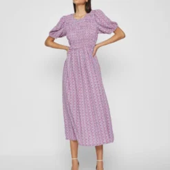 Vila KORTE MOUWEN MAXI JURK -Goedkope Fraaie Mod Winkel 14087131 PinkYarrow 1037650 005