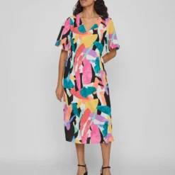 Vila GRAFISCH BEDRUKTE MIDI JURK