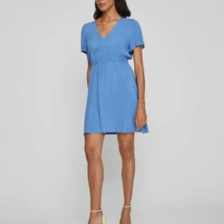 Vila V-HALS JURK MET KORTE MOUWEN -Goedkope Fraaie Mod Winkel 14087203 FederalBlue 005