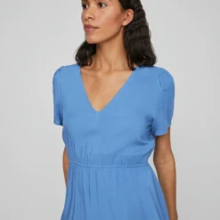Vila V-HALS JURK MET KORTE MOUWEN -Goedkope Fraaie Mod Winkel 14087203 FederalBlue 006