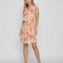 Vila KNOOPRIEM IN DE TAILLE JURK MET KORTE MOUWEN