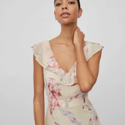 Vila GEBLOEMDE MAXI JURK -Goedkope Fraaie Mod Winkel 14087262 Birch 1038945 006
