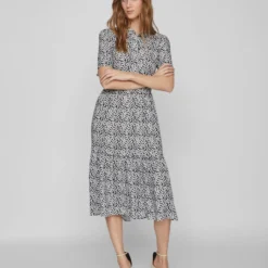 Vila KORTE MOUWEN MIDI JURK -Goedkope Fraaie Mod Winkel 14088790 CloudDancer 1049244 005